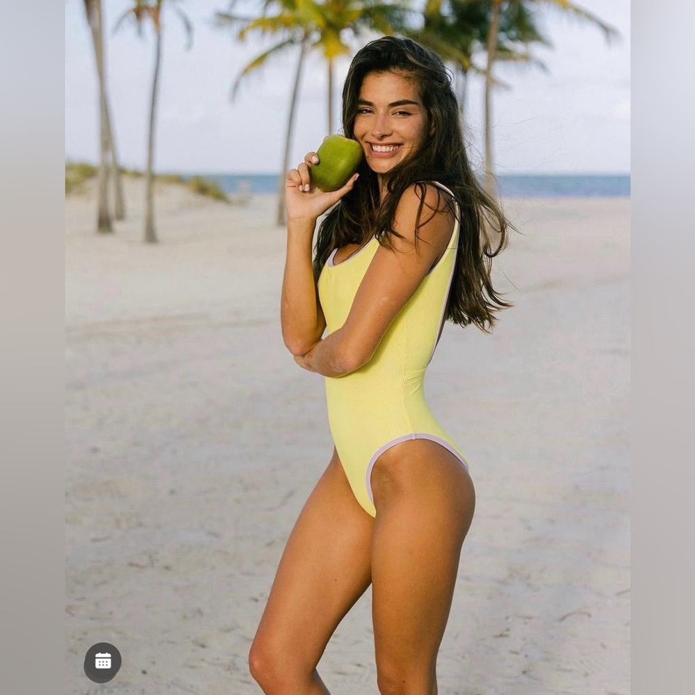 LainSnow Ocean Isle Ribbed One Piece Swimsuit in Lemon/Lilac - XS